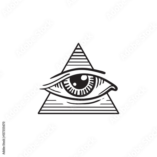 Fotografia, Obraz illustration of eye in the pyramid, in the style of tattoos