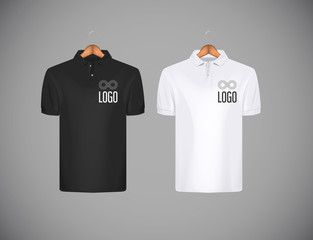 men's slim-fitting short sleeve polo shirt with logo for advertising. black and white polo shirt wit