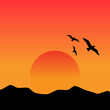 Sunset in the mountains. Vector illustration.