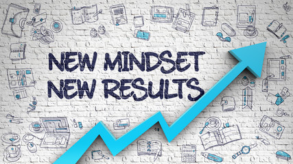 new mindset new results drawn on white brick wall.