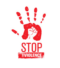 Stop Domestic Violence Stamp. Creative Social Vector Design Element Concept. Hand Print With Fist Inside Grunge Icon.