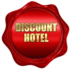 discount hotel, 3D rendering, red wax stamp with text