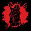 Jew blowing the shofar sheep horn on splatter blood background graphic vector.