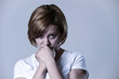 © Wordley Calvo Stock - portrait young beautiful woman on her 30s sad and depressed in breakdown suffering depression