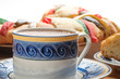 Traditional mexican hot chocolate cup with Rosca de Reyes