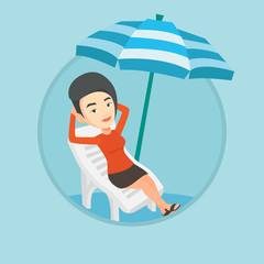 Poster - Woman relaxing on beach chair vector illustration.