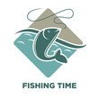 Fishing time icon of fish catch vector template