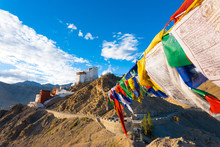 Leh Tsemo Fort Gompa Prayer Flags View Ladakh