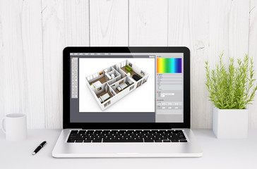 Wall Mural - laptop on table interior design