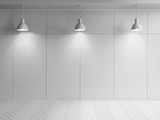Fototapeta Mapy - white wall room with hanging lamps and wood floor