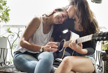 Lesbian Couple Together Indoors Concept