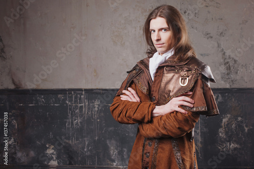 Handsome Male In Brown Cloak Steam Punk Style Retro Man