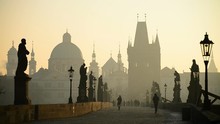 Charles bridge in sunrise, Prague, Bohemia, Czech republic, Europe.