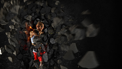 Poster - Young boxer woman . Mixed media . Mixed media