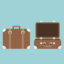 Open And Close Luggage Illustration For Travel Business In Vintage Style, Flat Design