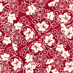 Wall Mural - Seamless Vintage Red Chinese Background Gourd Spiral Leaf Vine