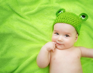 Wall Mural - Baby in frog hat