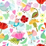 Fototapeta Pokój dzieciecy - Beautiful floral seamless pattern of bird and flowers. Bright illustration, can be used for creating card, invitation card for wedding,wallpaper and textile.