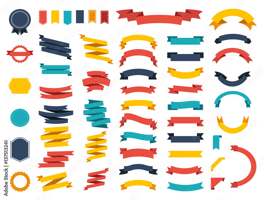 Ribbon vector icon set red color on white background. Banner isolated ...
