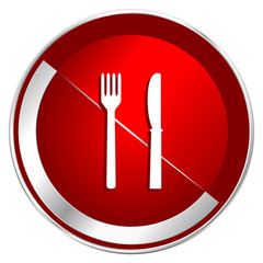 Aufkleber - Eat red web icon. Metal shine silver chrome border round button isolated on white background. Circle modern design abstract sign for smartphone applications.