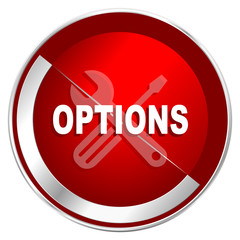 Aufkleber - Options red web icon. Metal shine silver chrome border round button isolated on white background. Circle modern design abstract sign for smartphone applications.