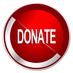 Poster - Donate red web icon. Metal shine silver chrome border round button isolated on white background. Circle modern design abstract sign for smartphone applications.
