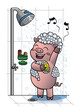Pig taking shower