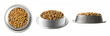 © pavelvinnik - Set of three dishes dry pet food in a metal bowl isolated on white background. Top, half and front view.