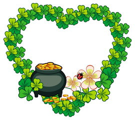 Funny heart-shaped frame with shamrock and leprechaun. Raster clip art.