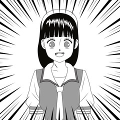 Poster - anime girl japanese character black and white vector illustration eps 10