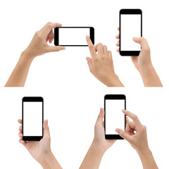 Aufkleber - hand gesture hold and using phone isolated on white background