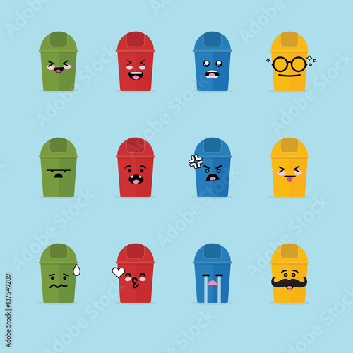 Smile emoji emoticon face in trash can with a lot of variation Buy