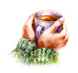 Watercolor  Coffee Cup in Hands