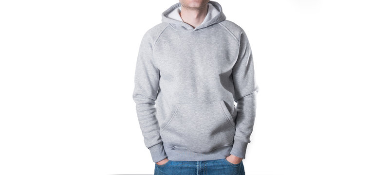 Fototapete - man, guy in Blank grey hoodie, sweatshirt, mock up isolated. design presentation.