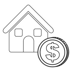 Wall Mural - monochrome contour house with icon coin vector illustration