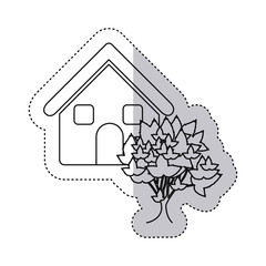 Wall Mural - sticker monochrome contour house with tree vector illustration