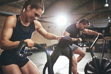 Fit People In Gym While Hard Training
