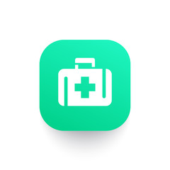 Wall Mural - First aid kit icon, medicine chest symbol on green shape