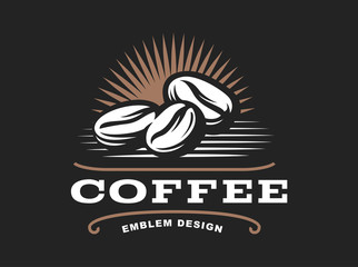 Wall Mural - Coffee grain logo - vector illustration, emblem design on black background