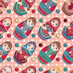 Wall Mural - Matryoshka. Babushka doll. Seamless pattern. Colorful image