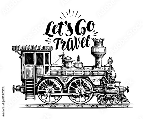 Plakat Lokomotywa  recznie-rysowane-vintage-lokomotywa-pociag-parowy-transport-ilustracja-wektorowa-silnika-kolejowego-szkic