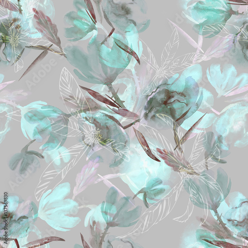 Tapety turkusowe  kwiaty-bezszwowe-wzor-tlo-akwarela