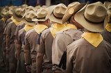 Fototapeta  - Backside of asian boy scout group line up and prepare for boy scout camp activities.
