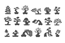 Black Tree Logo Illustration Icon Set. Bonsai