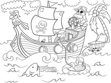 Children Coloring On The Theme Of Pirates Vector