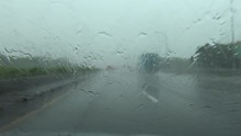 Danger Hurricane Winds And Rain, Driving With The Typhoon Pov 4K A Car Drives On A Highway With The Bad Weather, Strong Raining-Dan