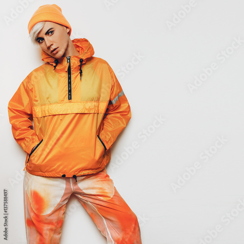 bright orange outfit