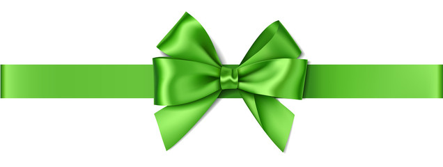 Wall Mural - vector green bow with horizontal ribbon isolated on white. decorative bow for your design