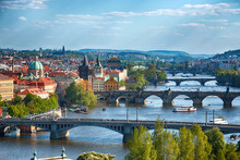 Prague Bridges, Aerial Cityscape, Czech Republic