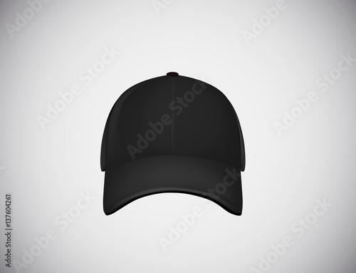 Fotografia Realistic front view black baseball cap isolated on white background vector illustration